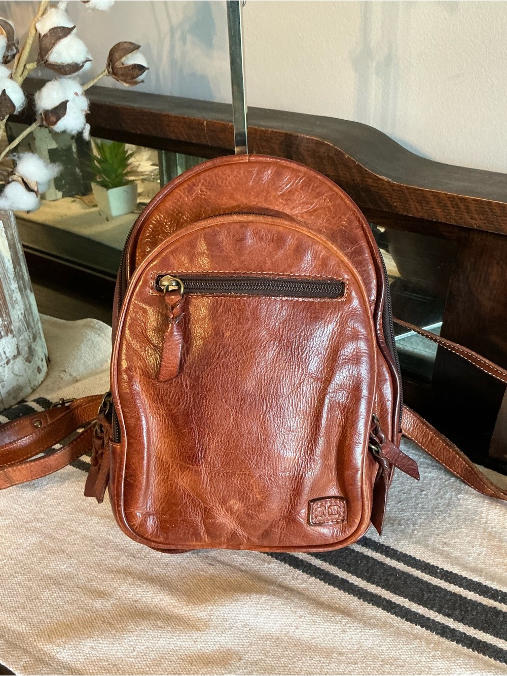 Bed Stu Leather Dominque Backpack Cognac DD Retail $235 - Picture 4 of 14